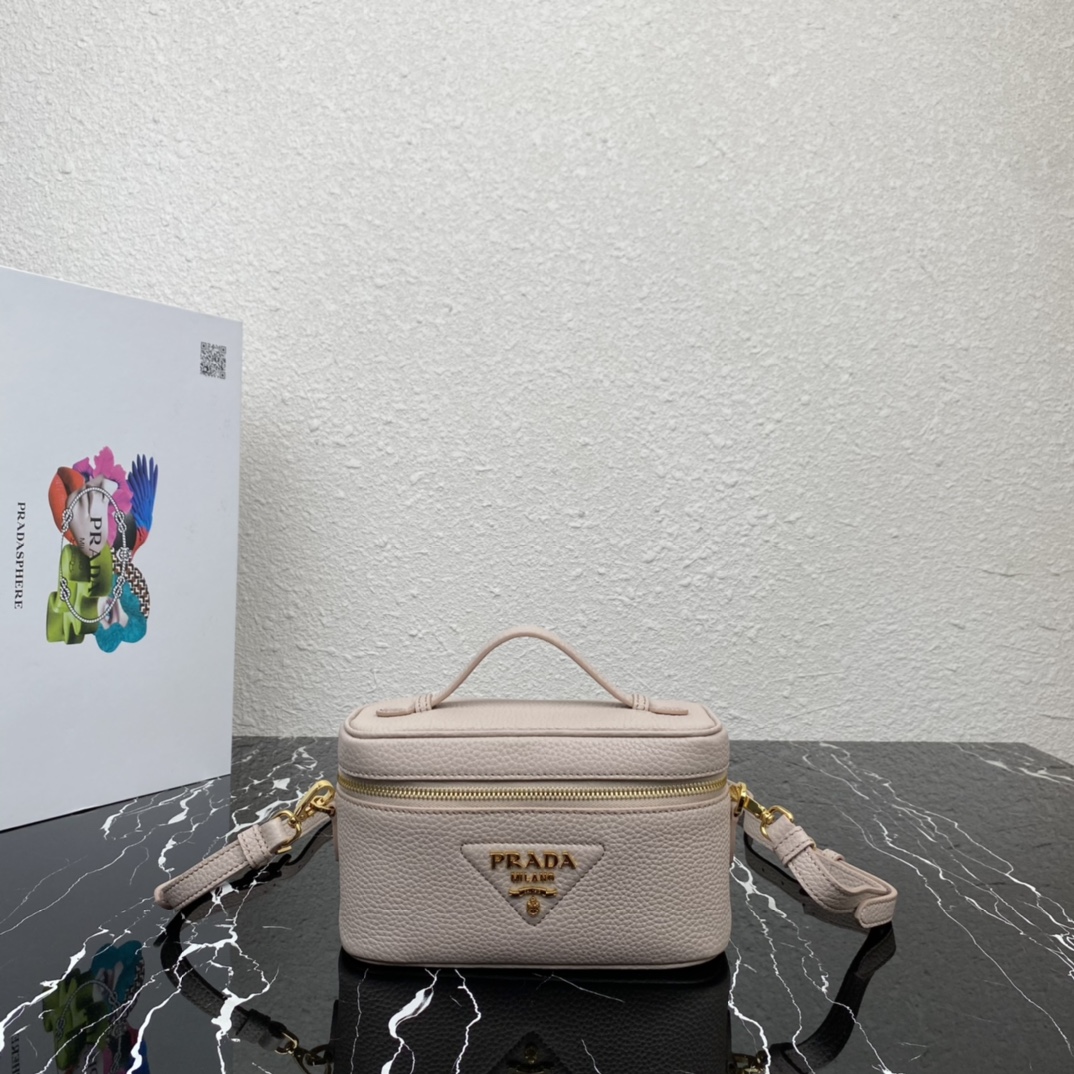 Prada Mini Leather Box Shoulder Bag Handbag Alabaster Pink 1BH202